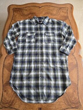 Cowgirl Legend Plaid Shirt Dress Womens Size XL Olive/Navy Plaid Pockets Cozy